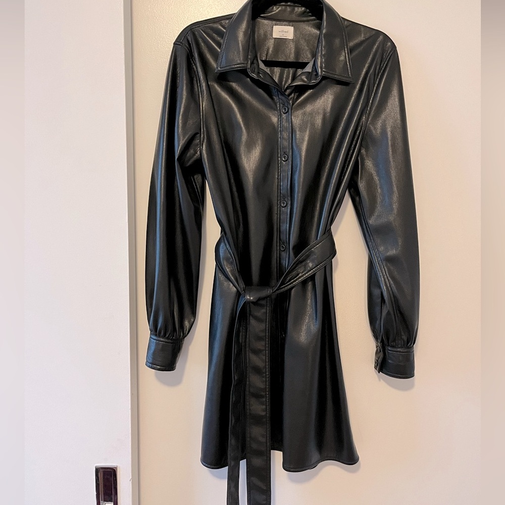 Wilfred (Aritzia) Caroline Faux Leather Black Belted Dress, Size M, Only Worn 1X